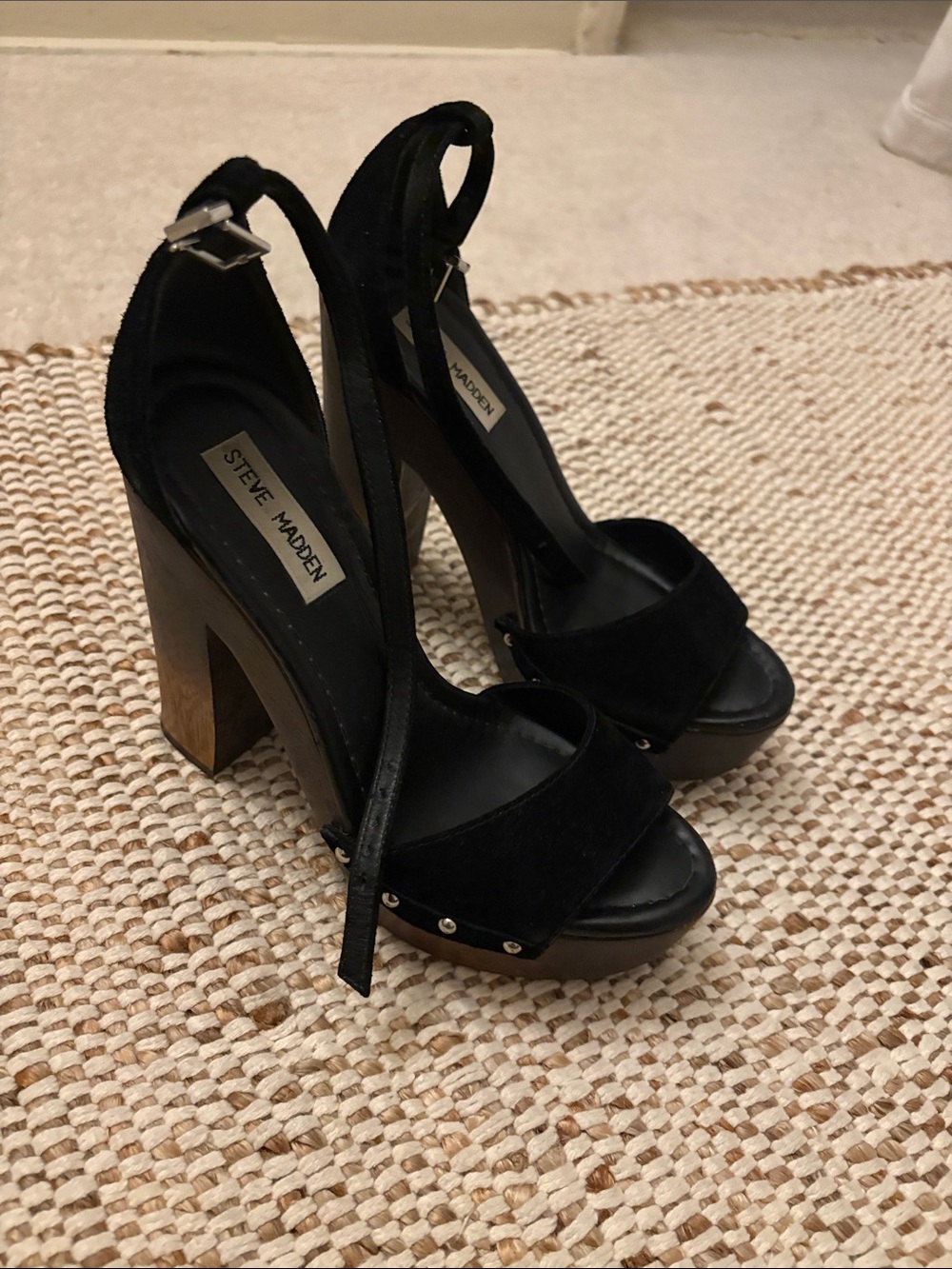 Steve Madden Black Suede Platform Block Heels 👠 ❤️🐻 - Picture 2 of 9